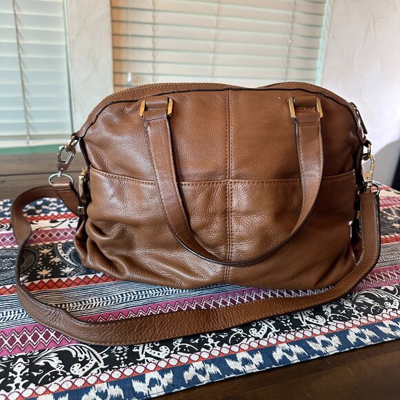 Michael Kors Brown Pebbled Leather Two Way Shoulder Crossbody Slouchy Bag, Fair - Picture 5 of 15